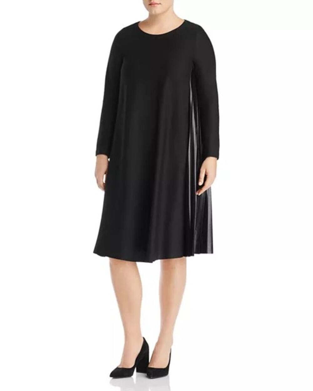 NWT Marina Rinaldi Long Sleeve A-Line Dress Vinyl Side Pleats US 20-22 Neutral